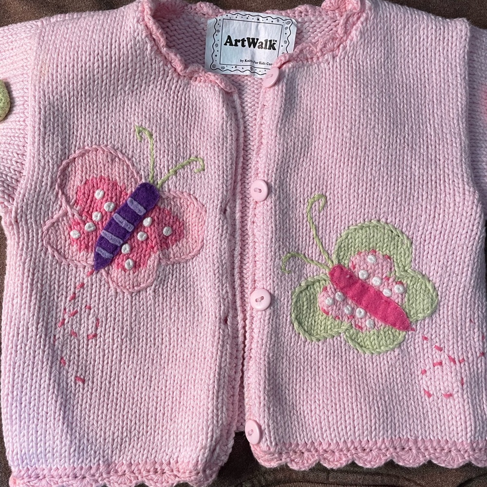 Art Class Toddler Pink Knit Cardigan with Butterfly Design